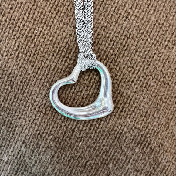 Elsa Peretti Tiffany Large Open Heart Pendant Sterling Silver Mesh Chain In Box - Picture 2 of 10